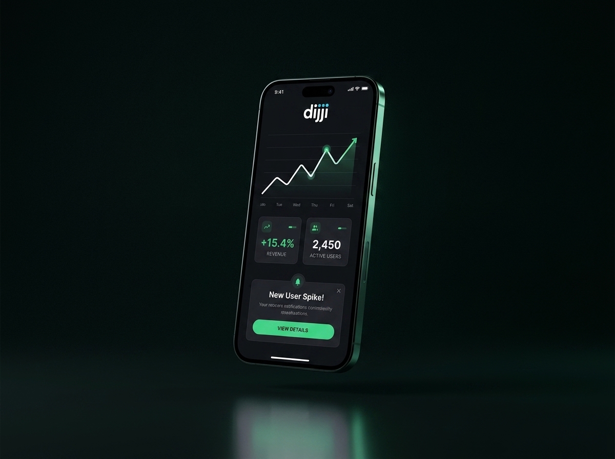 Dijji mobile SDK — a live in-app message and dashboard on a phone